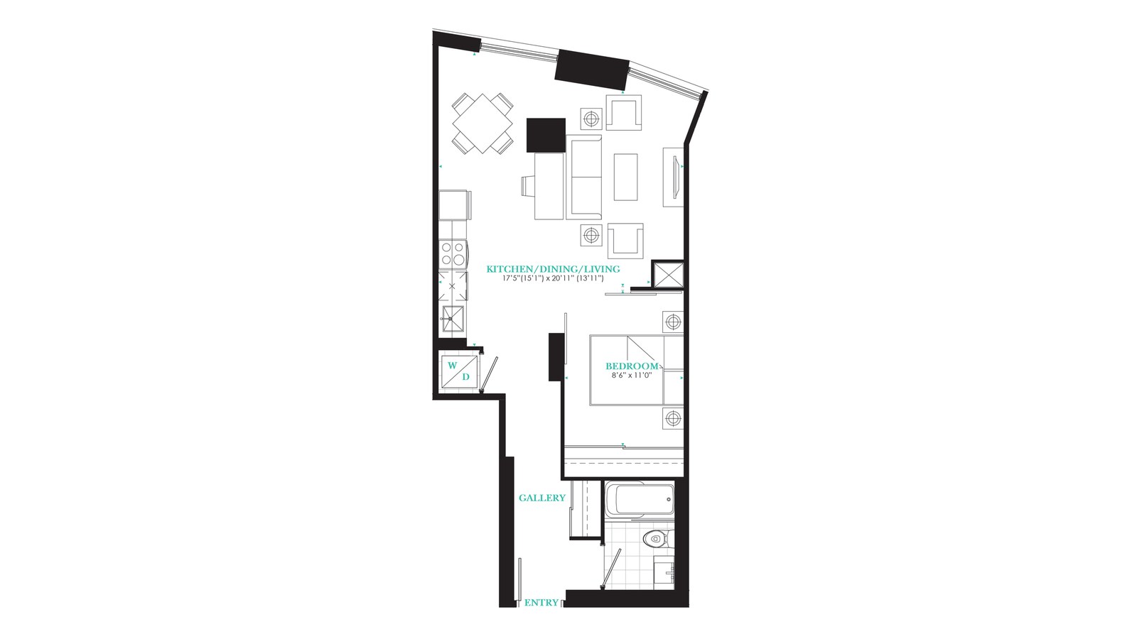 Suite 206 floor plan at PJ Condos by Pinnacle International in Toronto, Ontario
