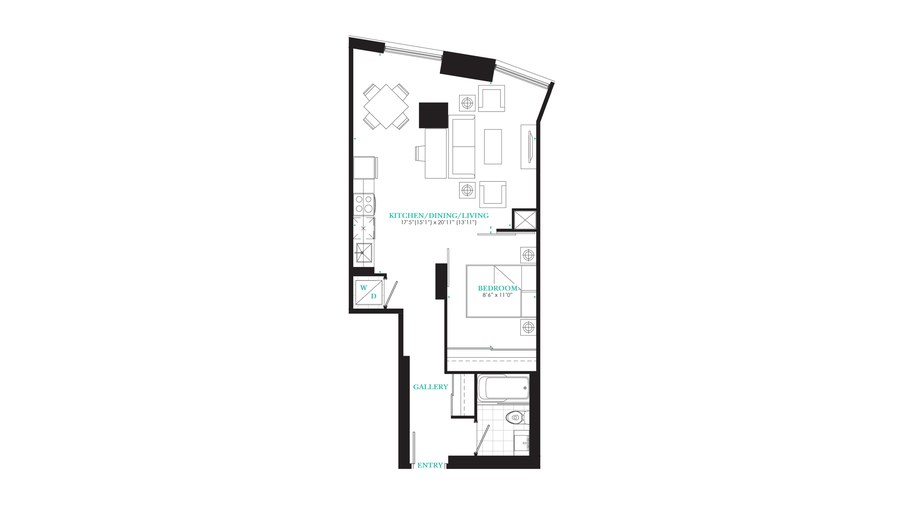 The Suite 206 new home model plan at the PJ Condos by Pinnacle International in Toronto