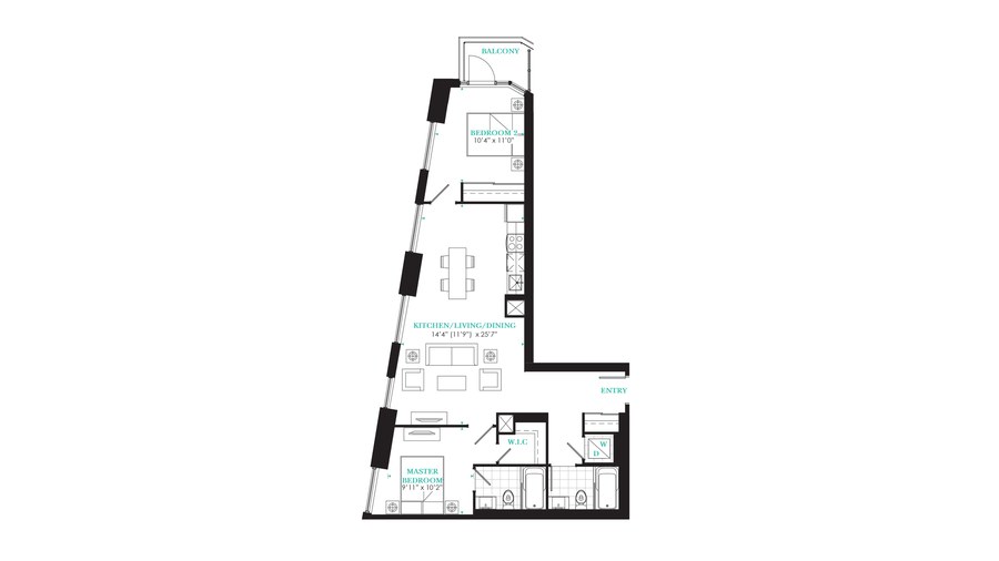 The Suite 905 new home model plan at the PJ Condos by Pinnacle International in Toronto
