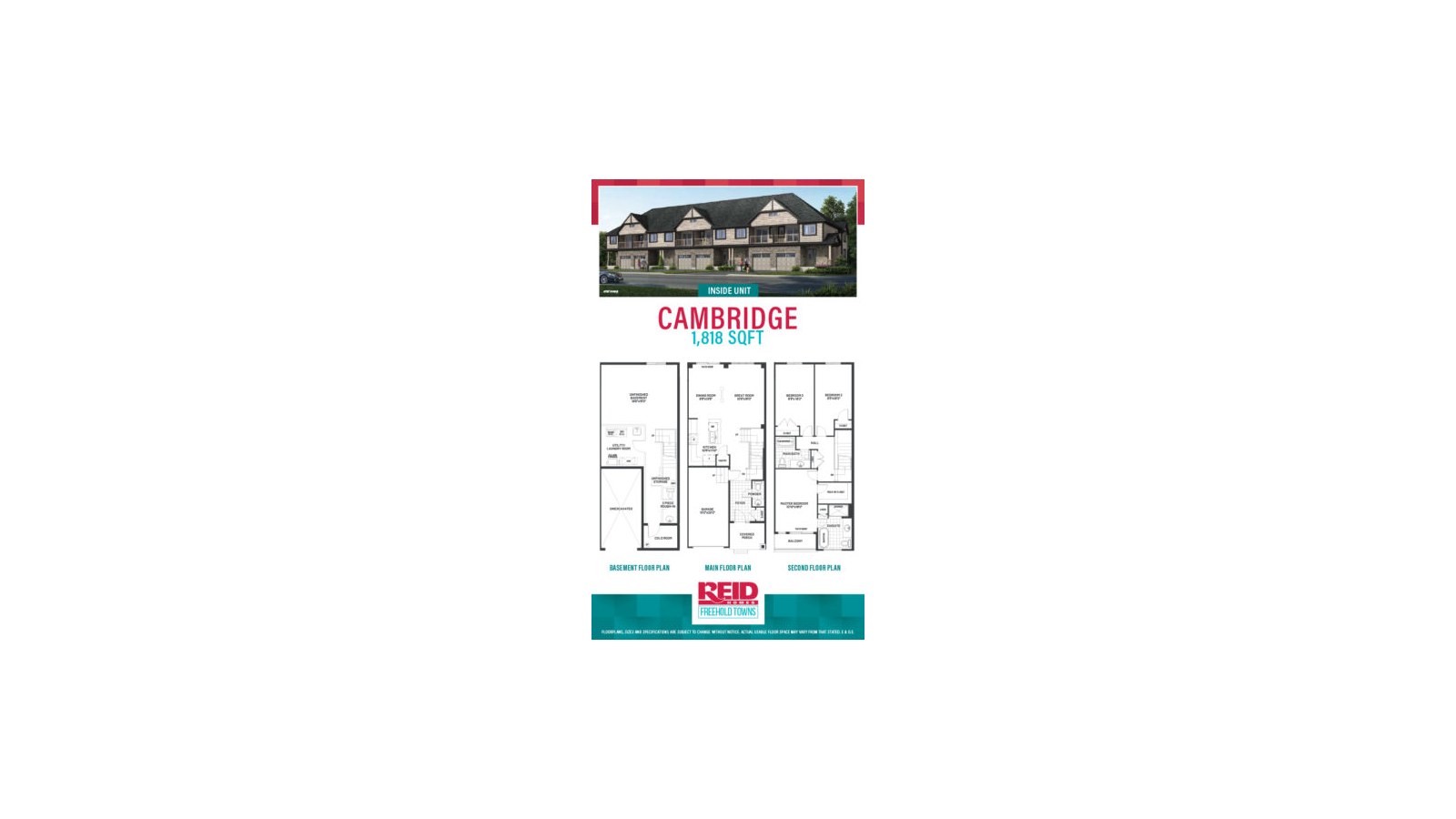 Cambridge floor plan at Freehold Towns by Reid Homes in Cambridge, Ontario
