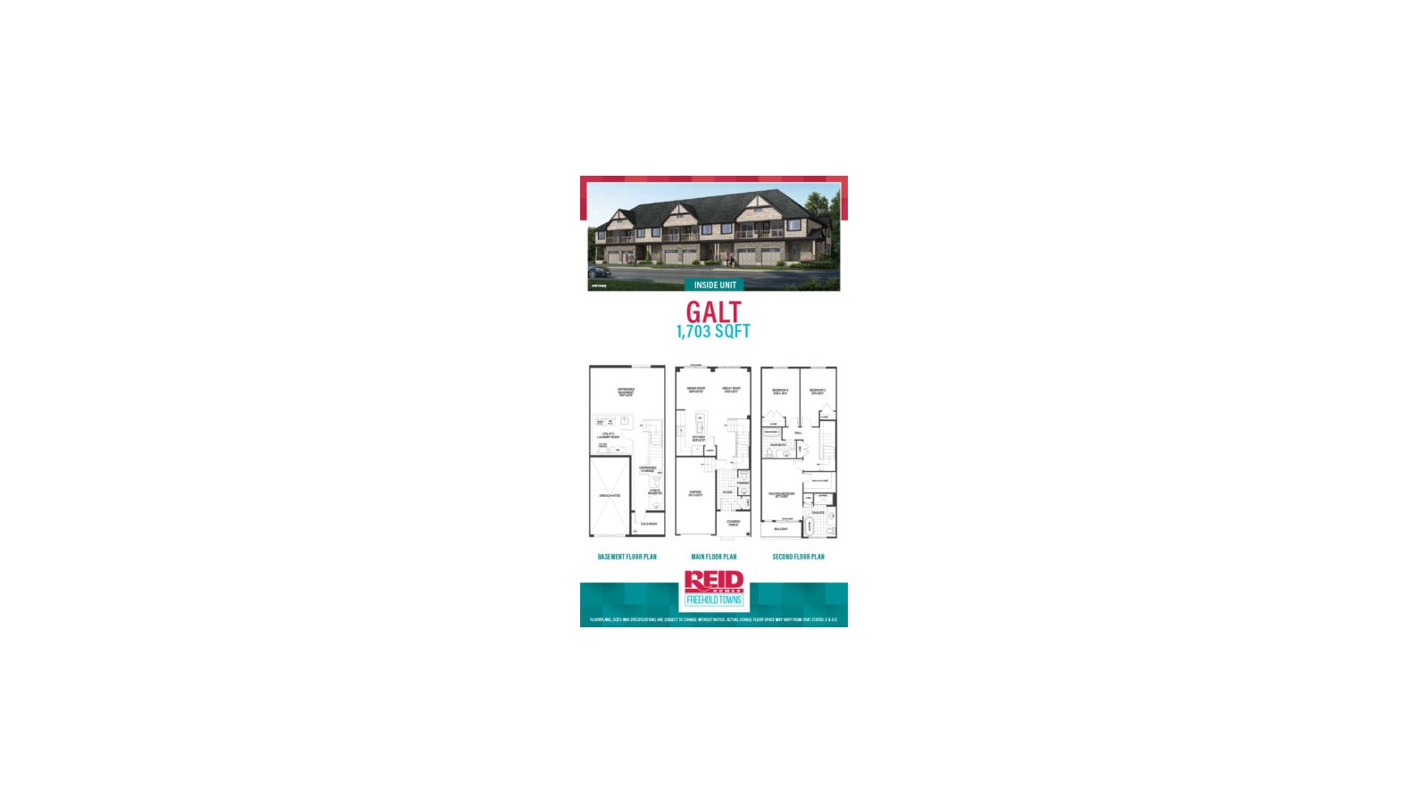 Galt floor plan at Freehold Towns by Reid Homes in Cambridge, Ontario