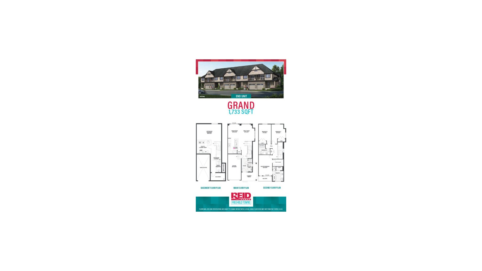 Grand floor plan at Freehold Towns by Reid Homes in Cambridge, Ontario